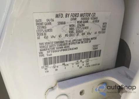 2006 Ford F-250 Lariat/Xl/Xlt z USA, uszkodzony, nr VIN 1FTSW21P86ED62345